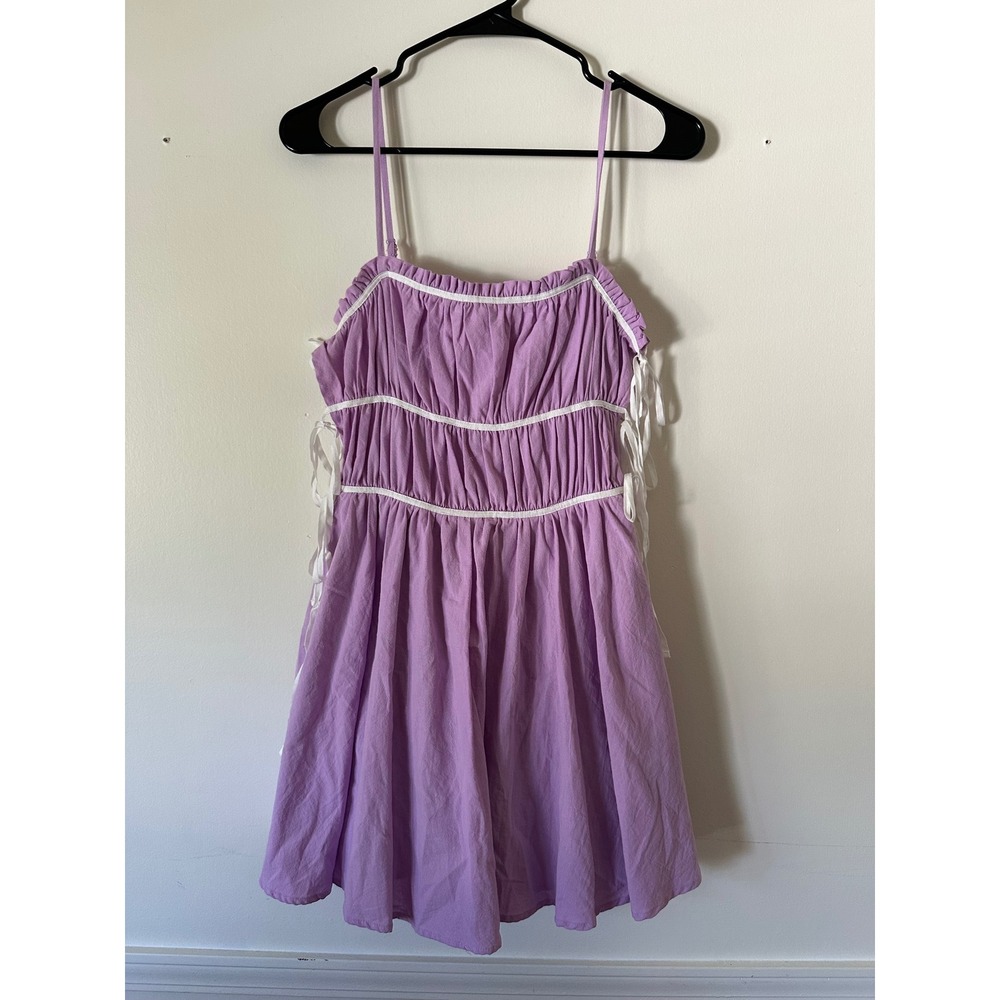 Idem Ditto Lavender Cotton Smocked Side Tie Mini Dress Purple Small NWT Prairie